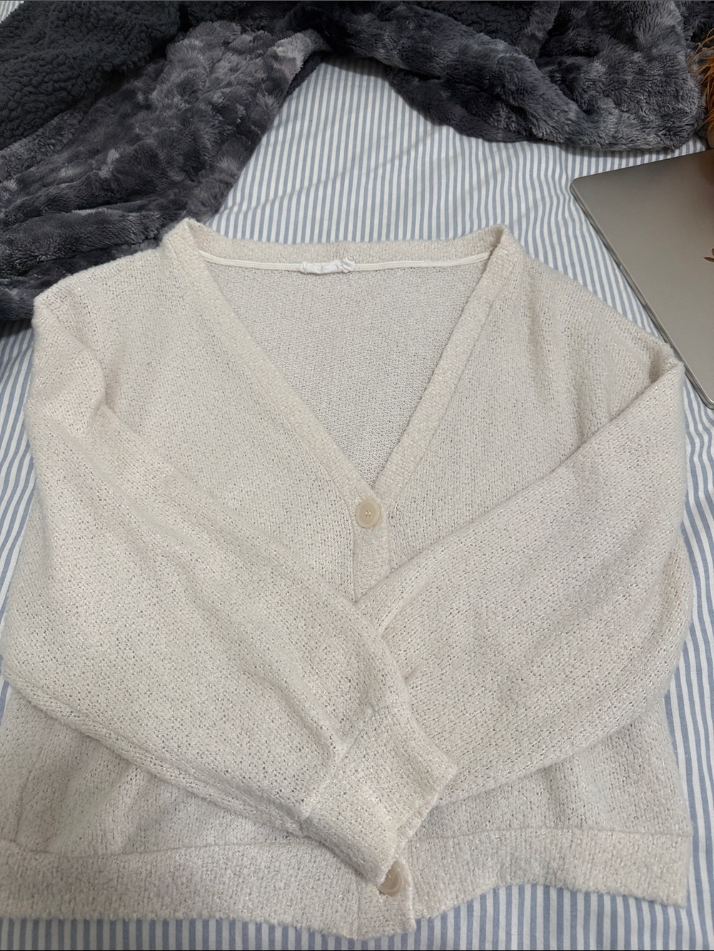 All In Favor Light Cream V-Neck Knit Cardigan Sweater